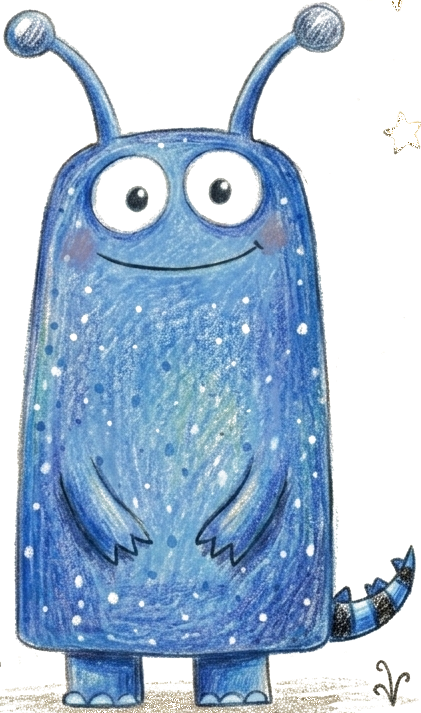 Anvido, die kleine blaue Maskottchen-Figur